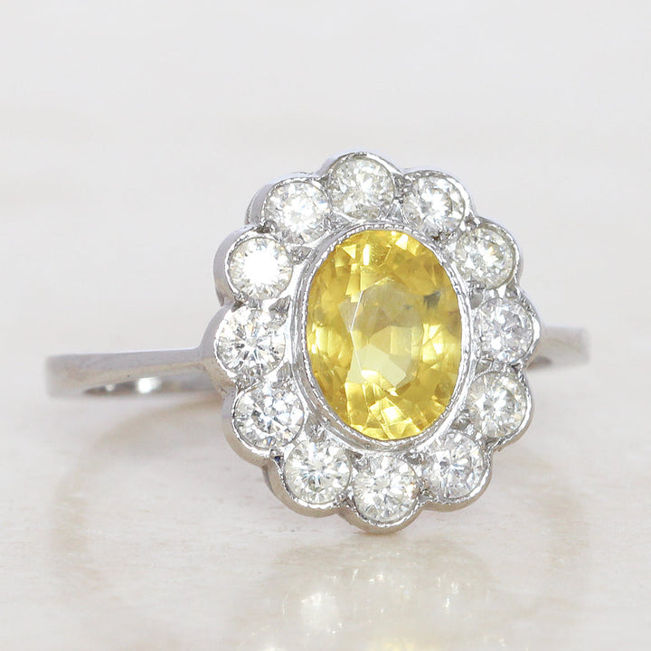 Vintage Style 2.15 Carat Yellow Sapphire and Diamond Cluster