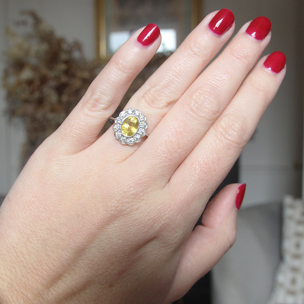 Vintage Style 2.15 Carat Yellow Sapphire and Diamond Cluster