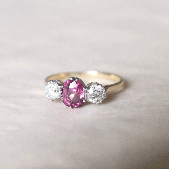 Antique Almandine Garnet and Diamond Three Stone