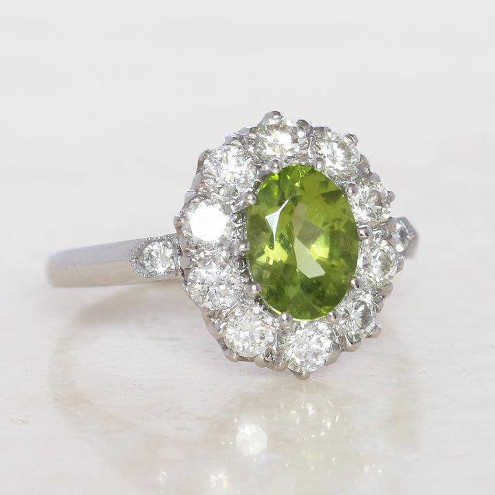 Vintage Style 1.40 Carat Peridot and Diamond Cluster