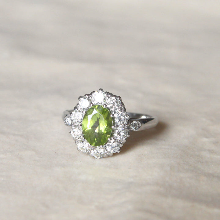 Vintage Style 1.40 Carat Peridot and Diamond Cluster