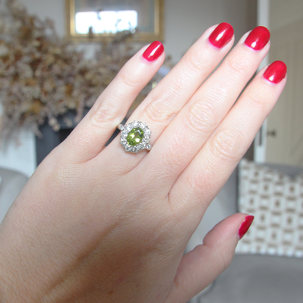Vintage Style 1.40 Carat Peridot and Diamond Cluster