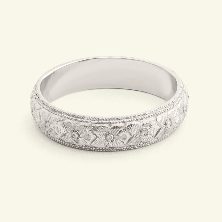 Vintage 5mm Orange Blossom Engraved Platinum Wedding Band