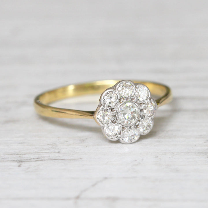 Edwardian 0.42 Carat Old Cut Diamond Daisy Cluster Ring