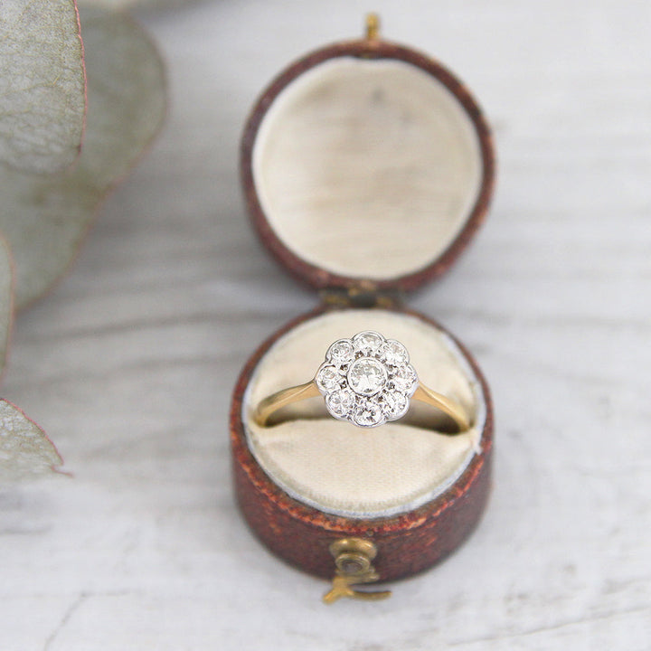 Edwardian 0.42 Carat Old Cut Diamond Daisy Cluster Ring