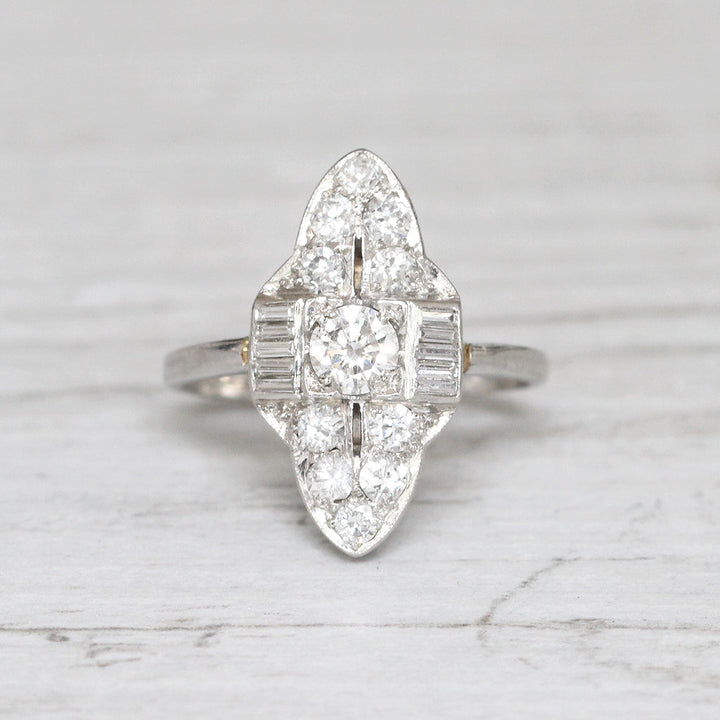 Vintage 1.10 Carat Brilliant and Baguette Cut Diamond Marquise Cluster