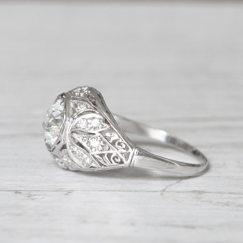 French Art Deco 1.05 Carat Old European Cut Diamond Bombé Ring