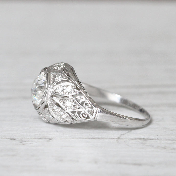 French Art Deco 1.05 Carat Old European Cut Diamond Bombé Ring