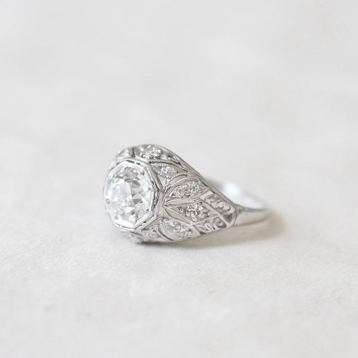French Art Deco 1.05 Carat Old European Cut Diamond Bombé Ring