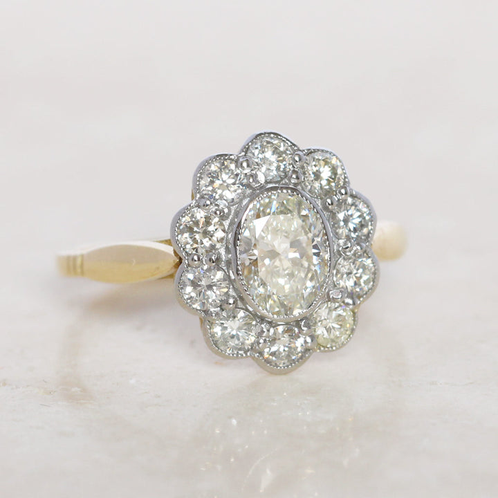 Vintage Style 1.62 Carat Oval Diamond Cluster