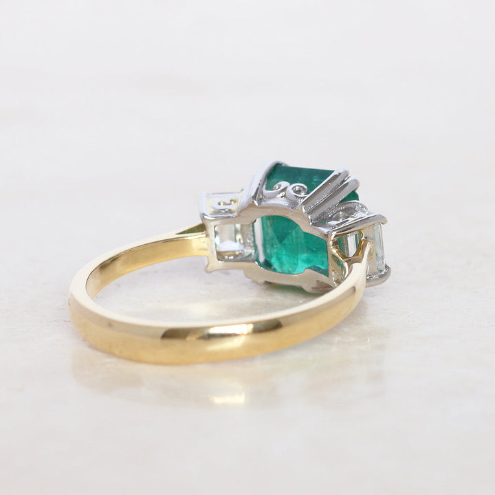 Vintage Style 2.35 Carat Emerald and Diamond Three Stone