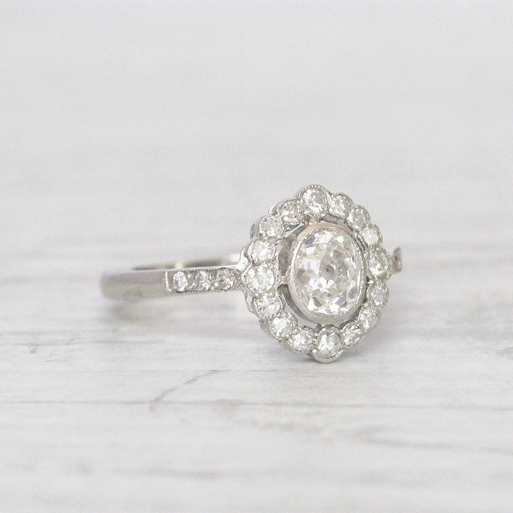 Art Deco Style 0.96 Carat Old Mine Cut Diamond Halo Cluster