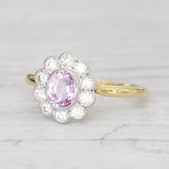 Edwardian Stye 0.85 Carat Pink Sapphire and Diamond Cluster