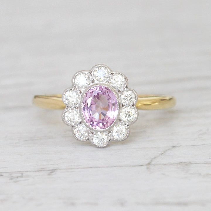 Edwardian Stye 0.85 Carat Pink Sapphire and Diamond Cluster