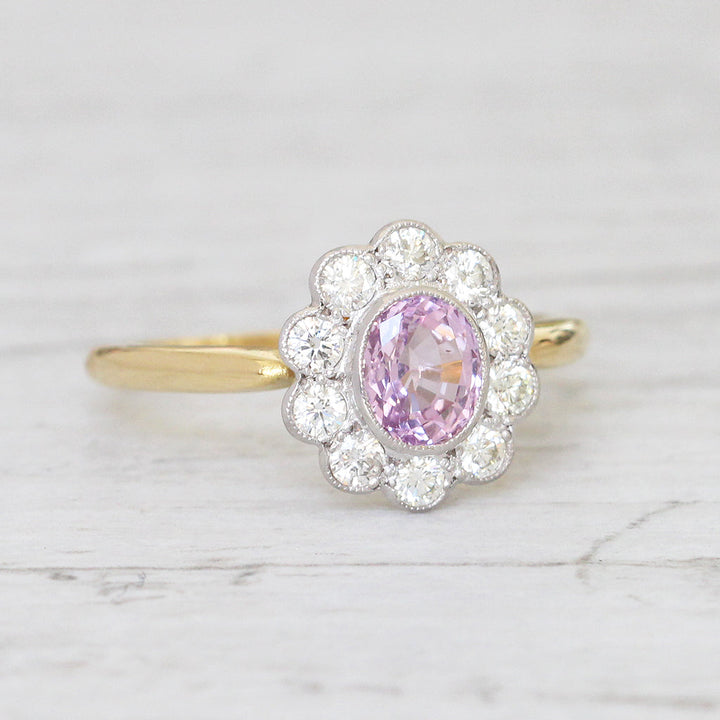 Edwardian Stye 0.85 Carat Pink Sapphire and Diamond Cluster