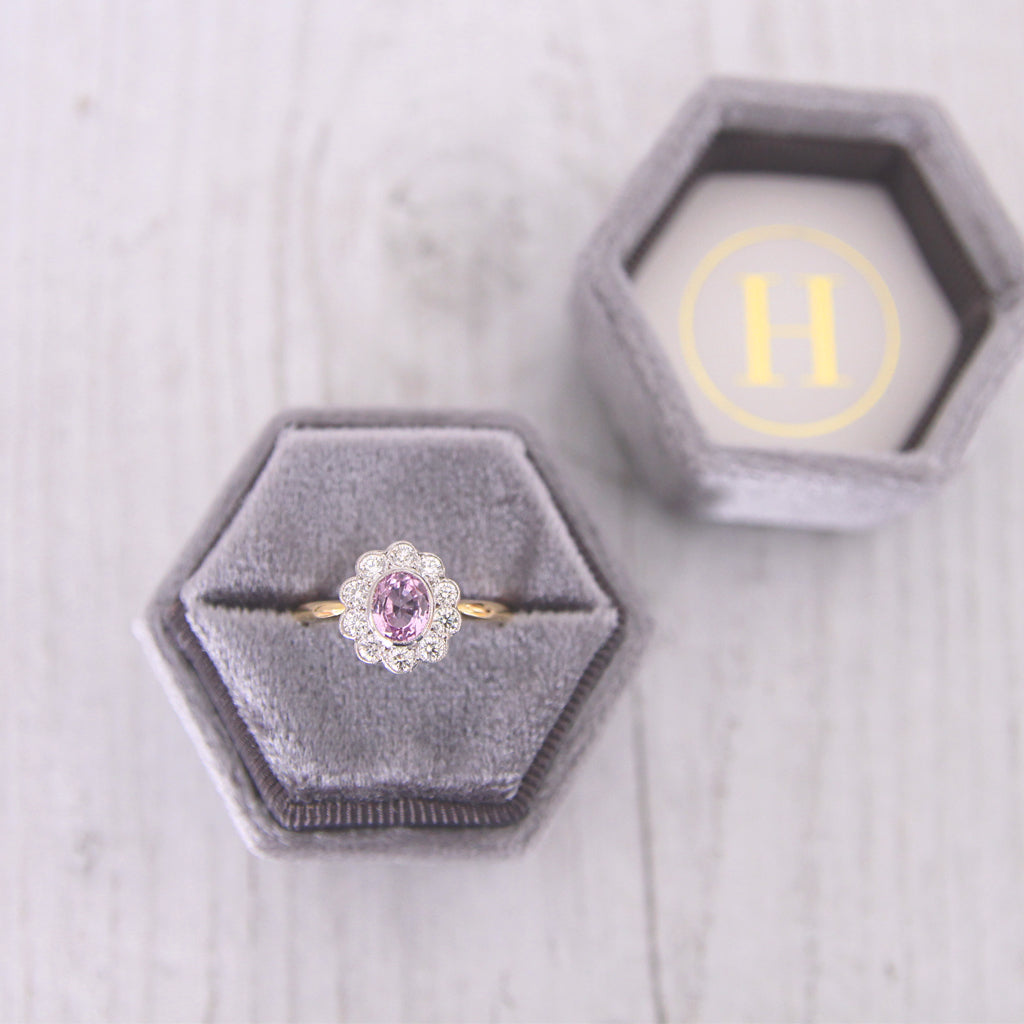 Edwardian Stye 0.85 Carat Pink Sapphire and Diamond Cluster