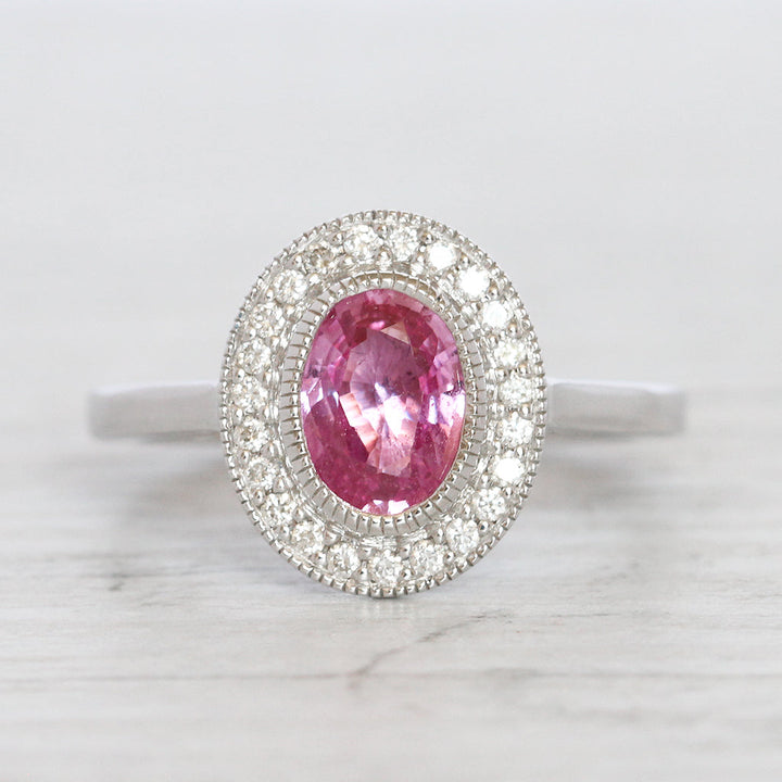 Art Deco Style 1.28 Carat Pink Sapphire and Diamond Cluster