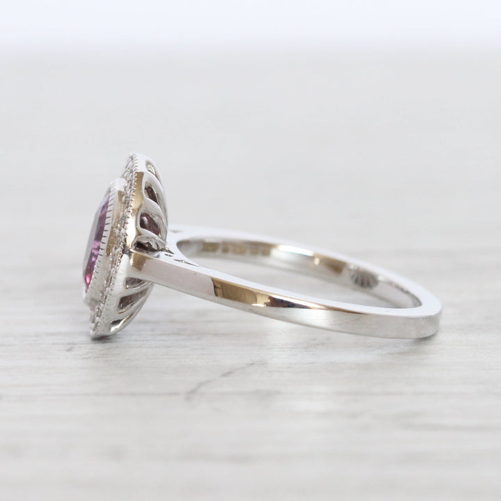 Art Deco Style 1.28 Carat Pink Sapphire and Diamond Cluster