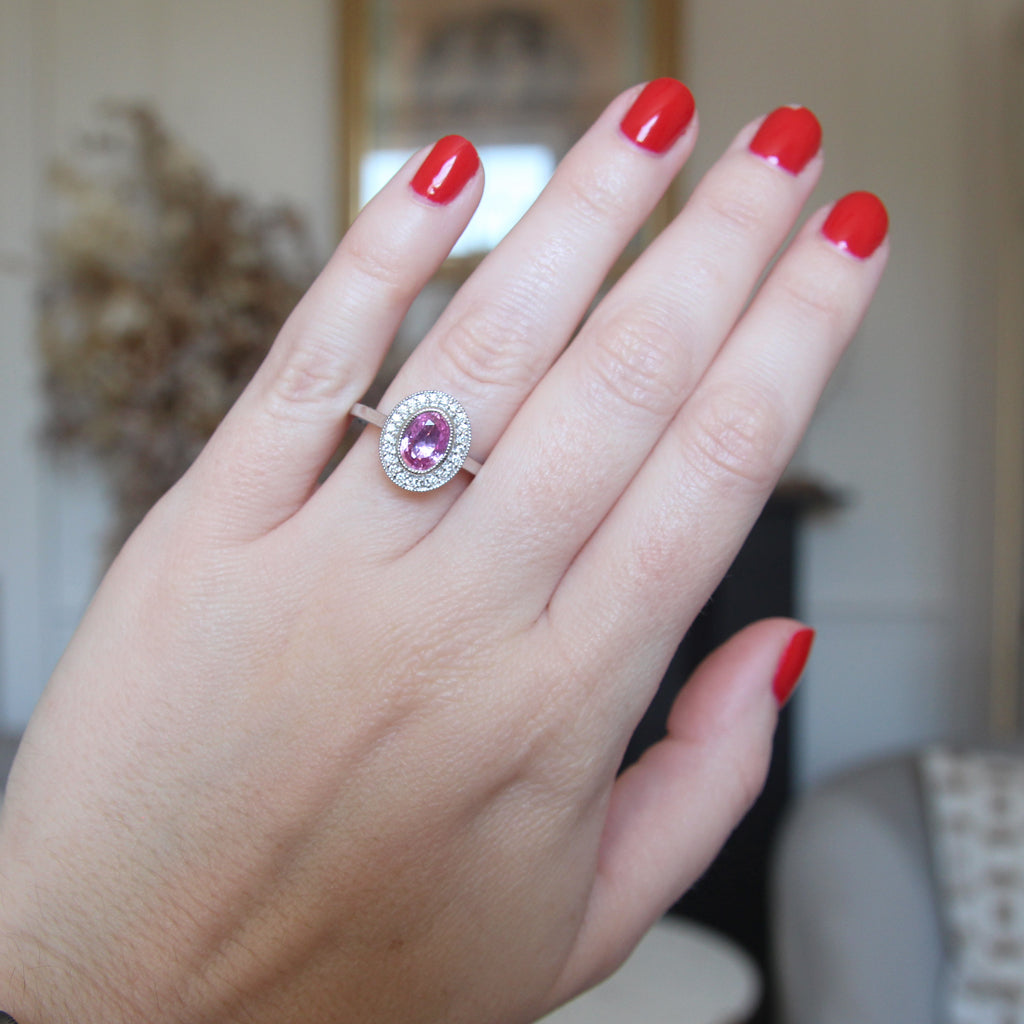 Art Deco Style 1.28 Carat Pink Sapphire and Diamond Cluster