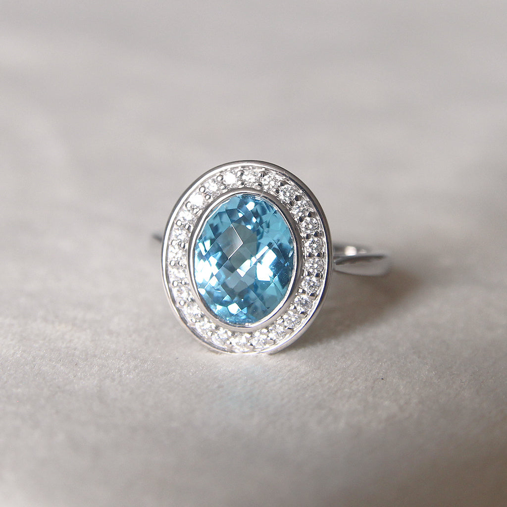 Contemporary 3.55 Carat Blue Topaz and Diamond Cluster
