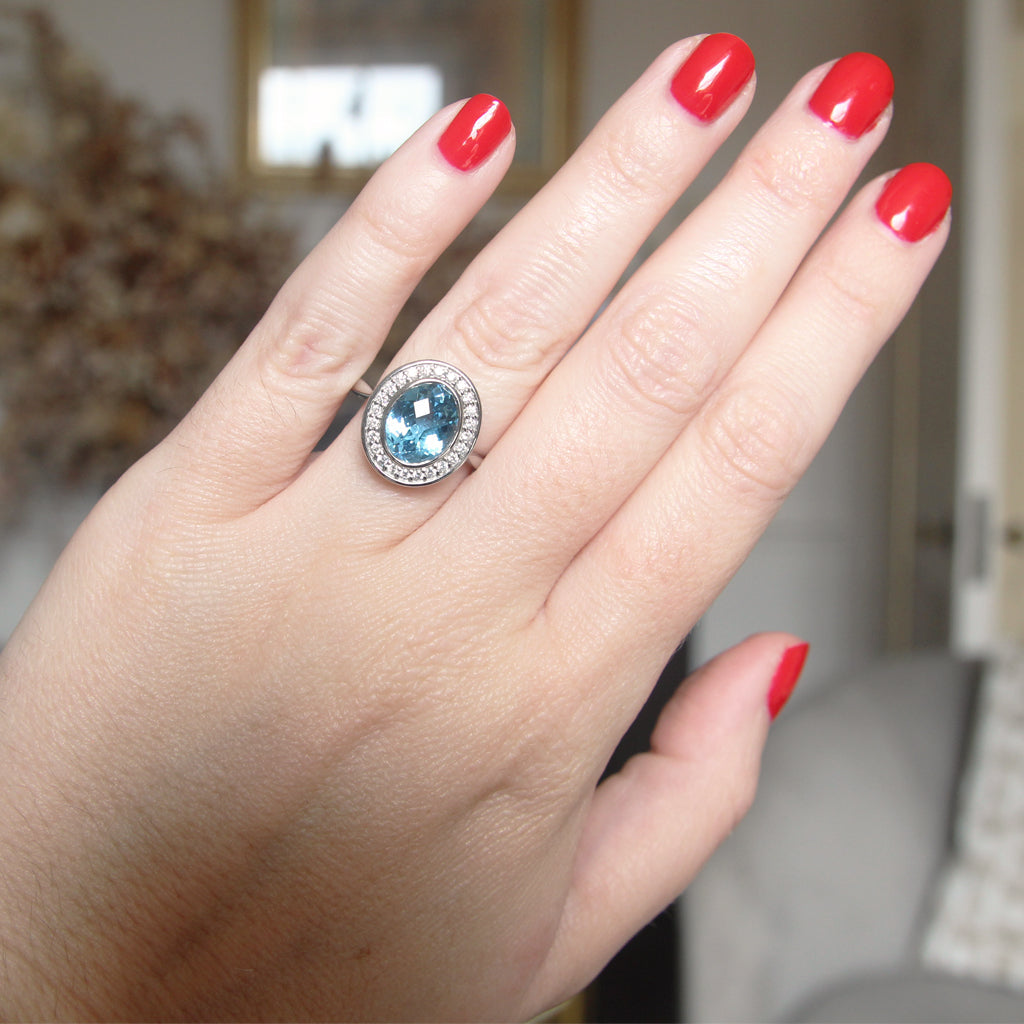 Contemporary 3.55 Carat Blue Topaz and Diamond Cluster