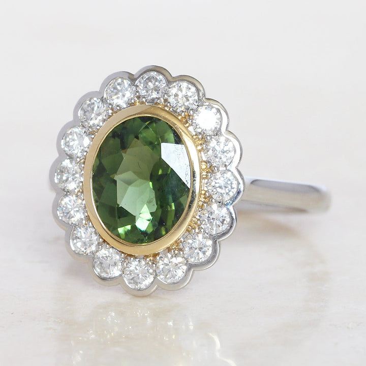 Vintage Style 1.82 Carat Green Tourmaline and Diamond Cluster