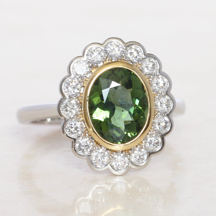 Vintage Style 1.82 Carat Green Tourmaline and Diamond Cluster
