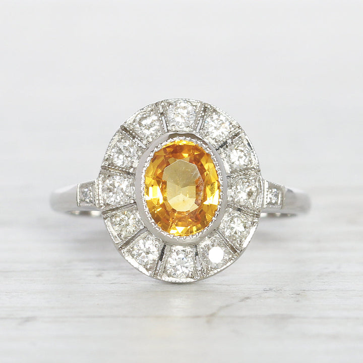 Vintage Style 1.28 Carat Yellow Sapphire and Diamond Cluster