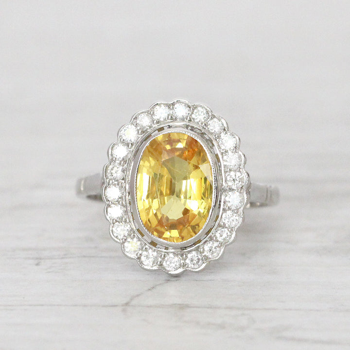 Vintage Style 3.10 Carat Yellow Sapphire and Diamond Cluster