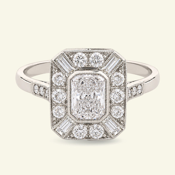 Art Deco Style 1.46 Carat Radiant Cut Diamond Cluster