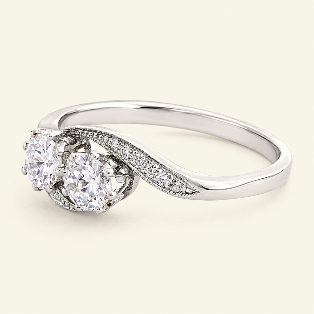 Art Deco 0.50 Carat Transitional Cut Diamond Toi et Moi Ring