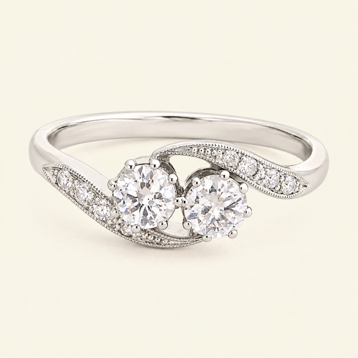 Art Deco 0.50 Carat Transitional Cut Diamond Toi et Moi Ring