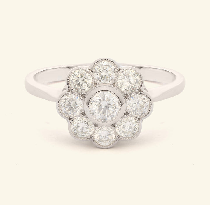 Edwardian Style 1.05 Carat Diamond Daisy Cluster