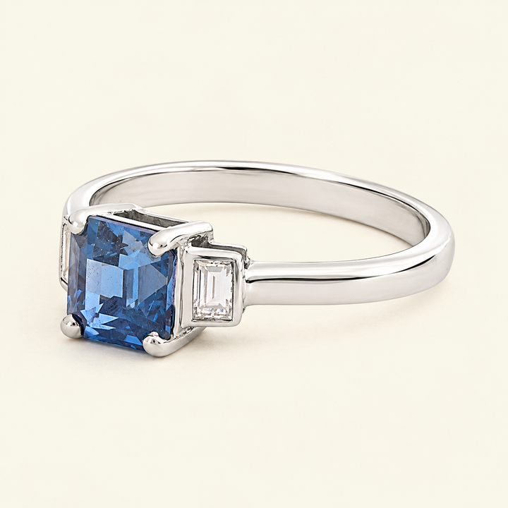 Contemporary 1.60 Carat Sapphire and Diamond Three Stone