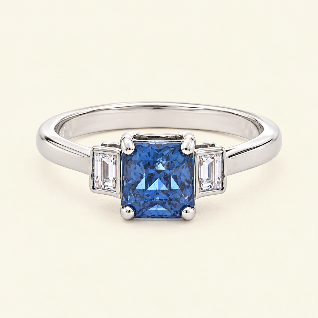 Contemporary 1.60 Carat Sapphire and Diamond Three Stone