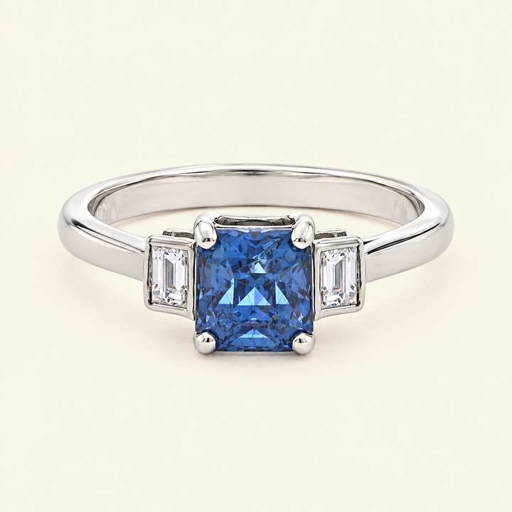 Contemporary 1.60 Carat Sapphire and Diamond Three Stone