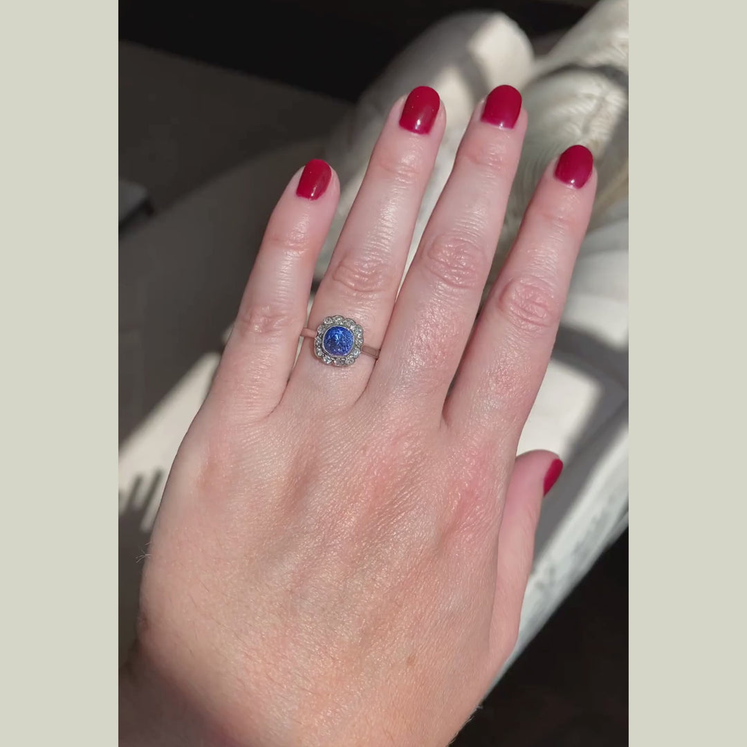 Art Deco 1.70 Carat Sapphire and Diamond Cluster
