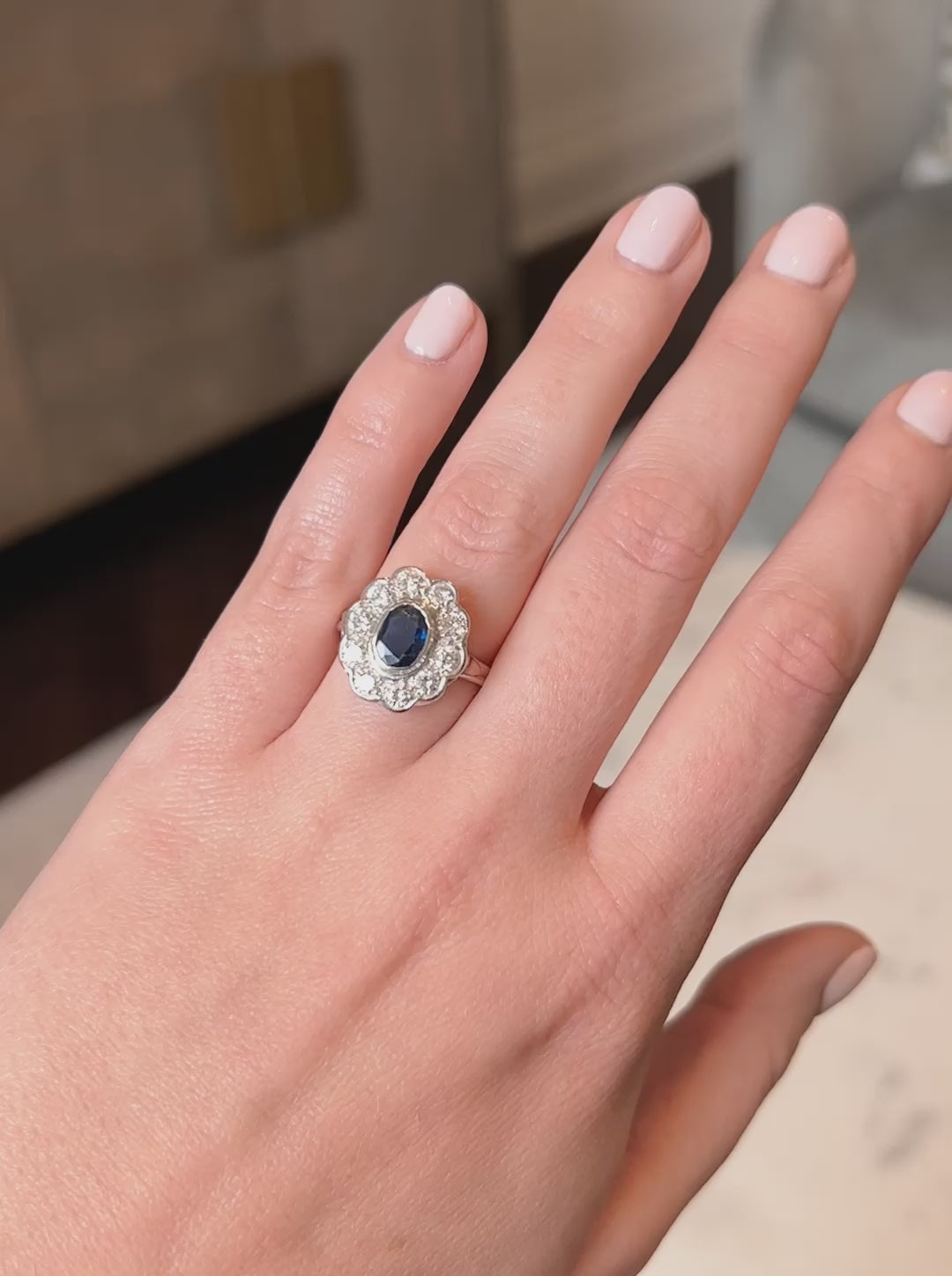 Vintage French 1.25 Carat Sapphire and Diamond Cluster