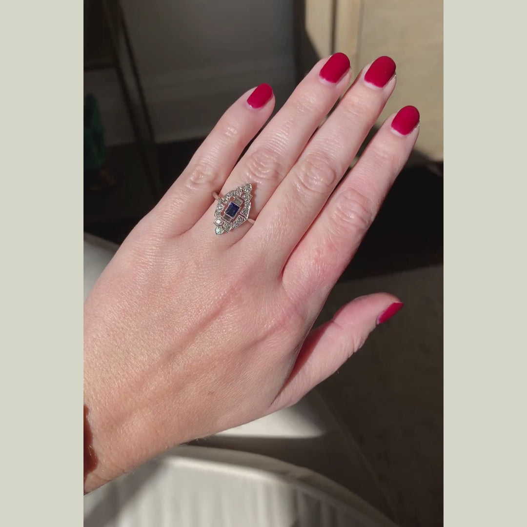 Art Deco Sapphire and Diamond Panel Cluster