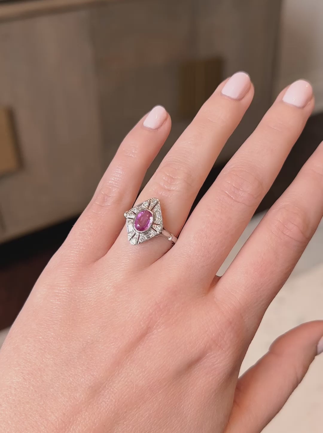 Art Deco Style 0.80 Carat Pink Sapphire and Diamond Cluster