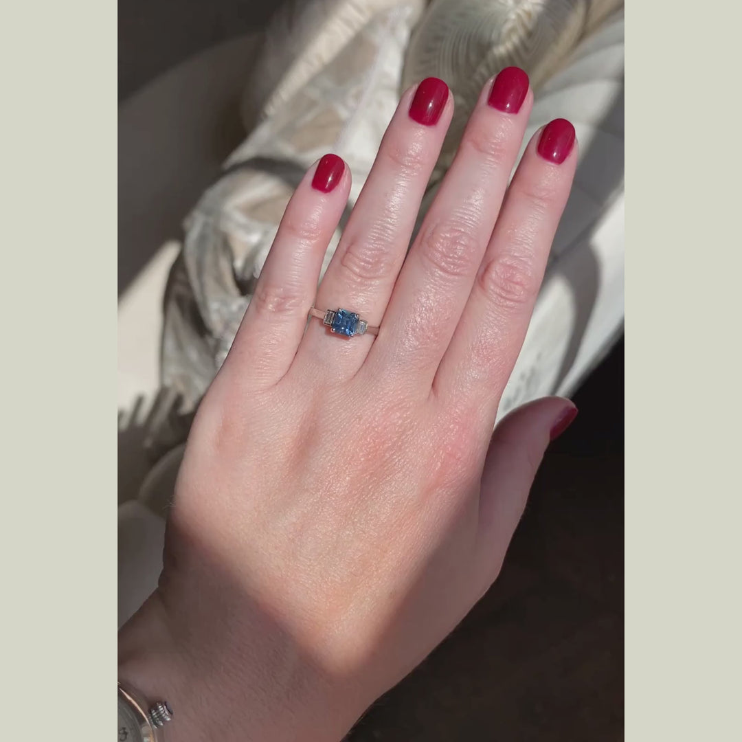 Contemporary 1.60 Carat Sapphire and Diamond Three Stone